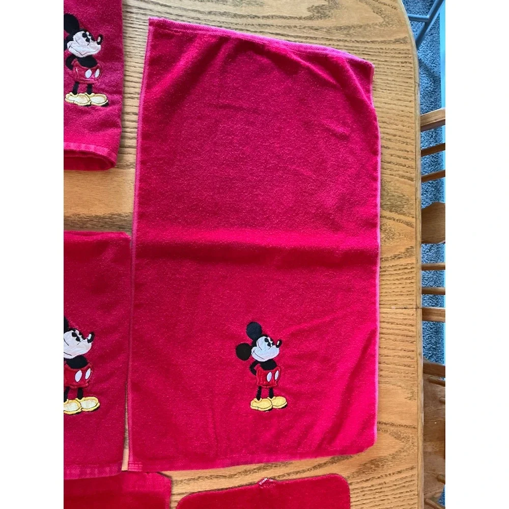 Vintage Mickey Mouse Red Bath Towel Set 9 Piece Disney Embroidered Cotton Terry
